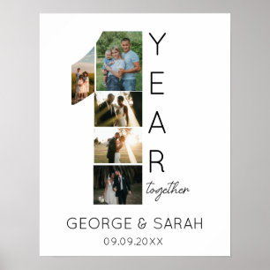 Poster Um Ano Juntos Aniversário de Casamento 5 Fotos