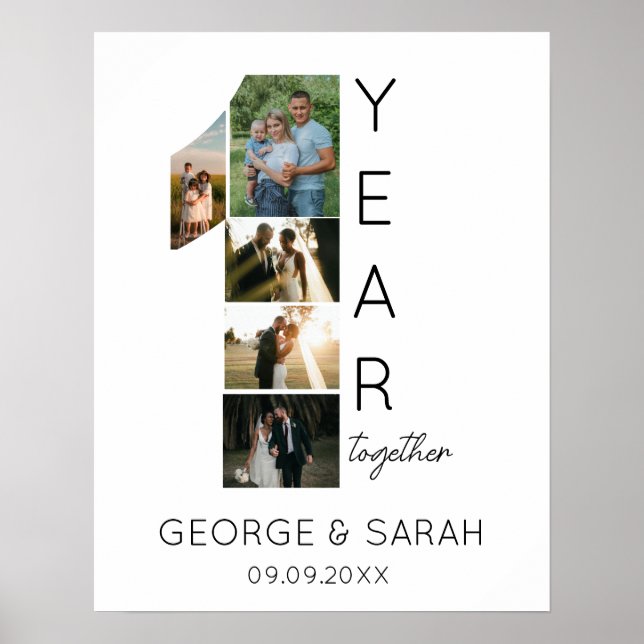 Poster Um Ano Juntos Aniversário de Casamento 5 Fotos (Frente)