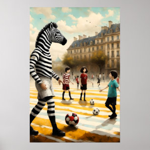 Poster Um árbitro zebra num jogo de futebol