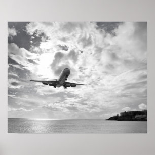 Pôster Um avião de passageiros entra para uma aterragem