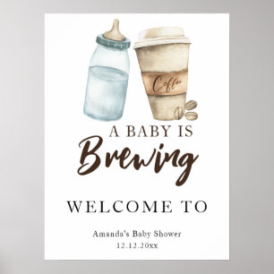 Poster Um bebê está a preparar chá de fraldas de garrafa