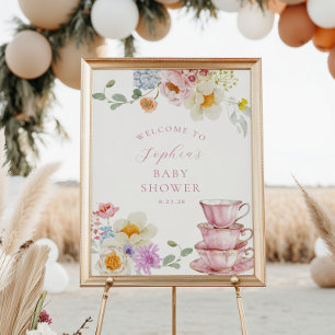 Poster Um Bebê está criando o Chá de fraldas do Tea Party