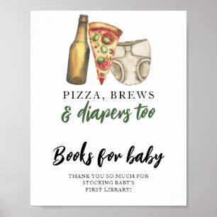 Poster Um bebê está preparando cervejas e pizza Livros pa