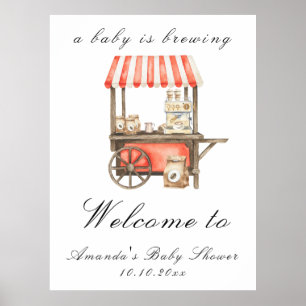 Poster Um Bebê Está Preparando um Carrinho de Café Chá de