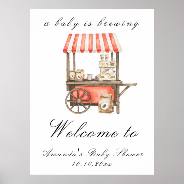 Poster Um Bebê Está Preparando um Carrinho de Café Chá de (Frente)