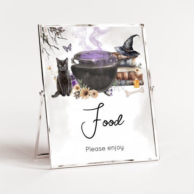 Poster Um Bebê Está Sendo Preparado Sinal de Comida de Br (Purple Witch Cauldron Baby Shower Food Sign)