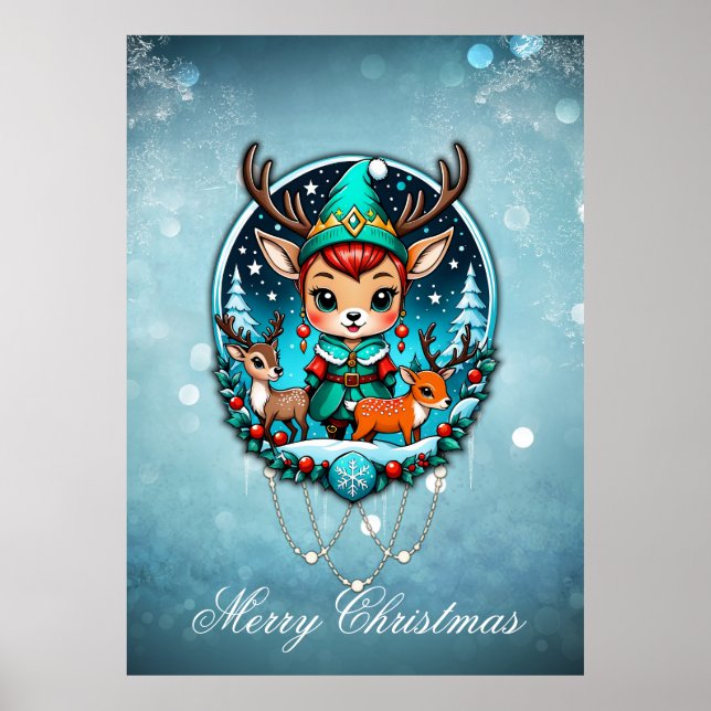 Poster Um belo estilo cartoon rener elf (Frente)