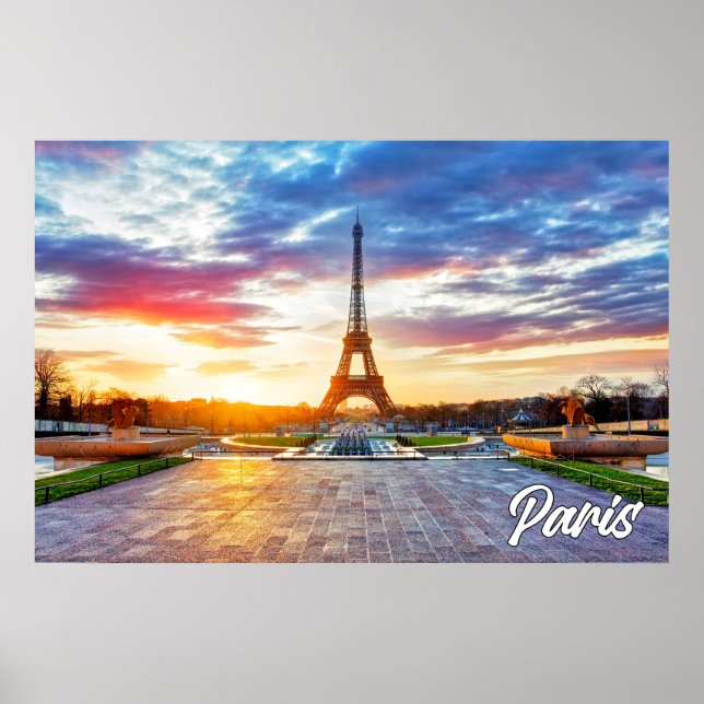Poster Um Belo Pôr do Sol Sobre Paris, França (Frente)