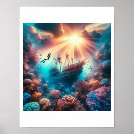 Poster Um belo recife com um velho naufrágio
