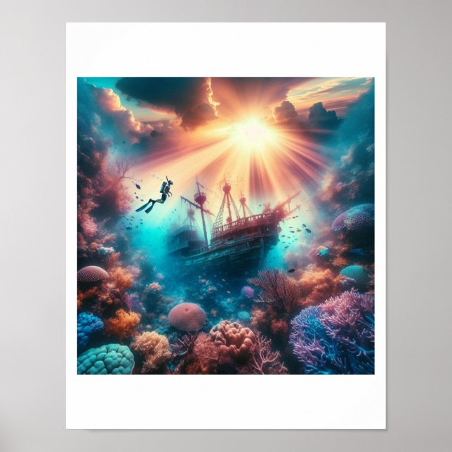 Poster Um belo recife com um velho naufrágio (Frente)