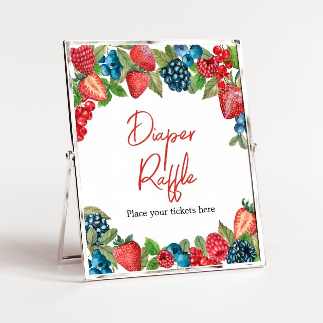 Poster Um Berry Sweet Fralda Raffle (Sweet Girl Berry Baby Shower Diaper Raffle Sign)