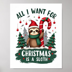 Poster Um Bicho-Preguiça Para o Natal. Fofo, Bicho-Pregui