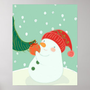 Poster Um boneco de neve pendurado num ornamento numa árv