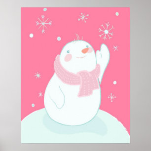 Poster Um boneco de neve que alcança para um floco de