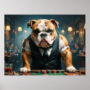 Poster Um bulldog inglês como um crupiê em um cassino -