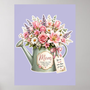 Poster Um buquê de flores em um regador para a mamãe