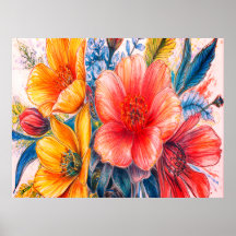 Um Buquê de Lindas Flores em Flor numa Parede