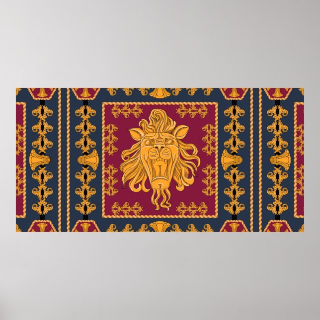 Poster Um cachecol com uma grande cabeça de leão em cor d (Frente)