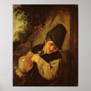Poster Um camponês que guardara um jarro e uma tubulaç