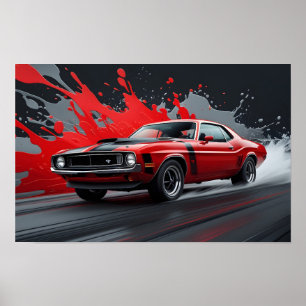 Poster Um Carro Musculoso Vermelho Antigo
