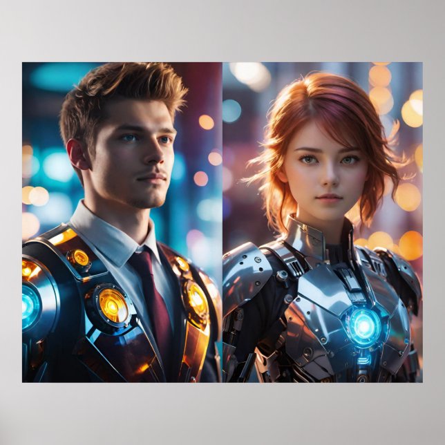 Poster Um Casal Em Pé Contra Luzes Desfocadas (Frente)