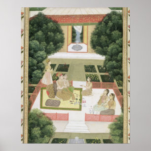 Poster Um casal em um jardim que escuta a música com