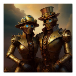 Pôster Um Casal Robótico Steampunk Apaixonado