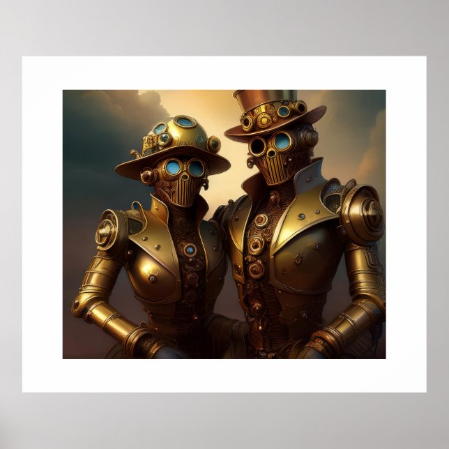 Poster Um Casal Robótico Steampunk Apaixonado (Frente)