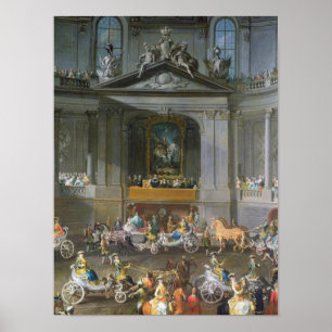 Pôster Um Cavalcade na escola de equitação do inverno