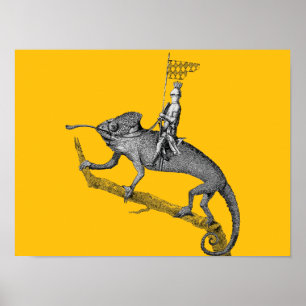 Poster Um cavaleiro montado em um camaleão