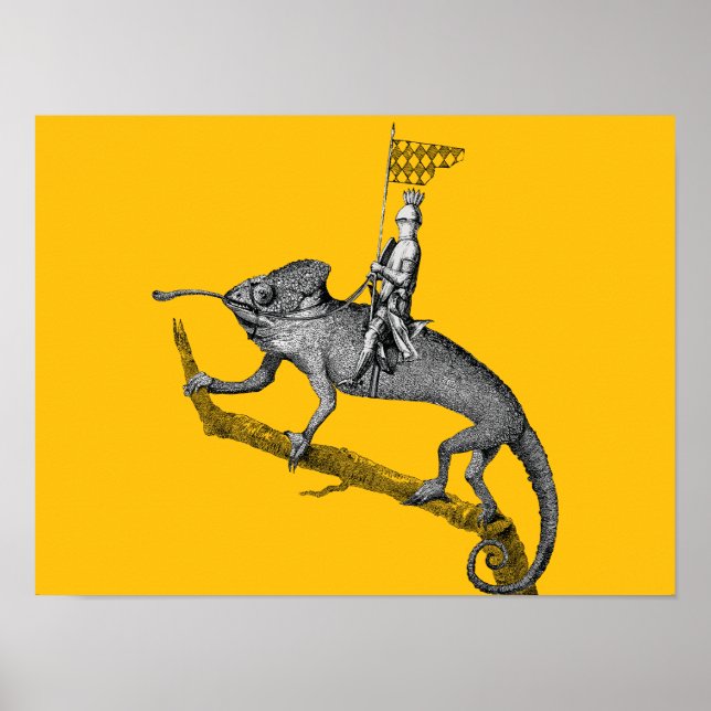 Poster Um cavaleiro montado em um camaleão (Frente)