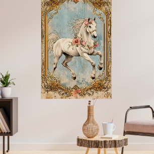 Poster Um cavalo branco adornado com uma guirlanda de flo