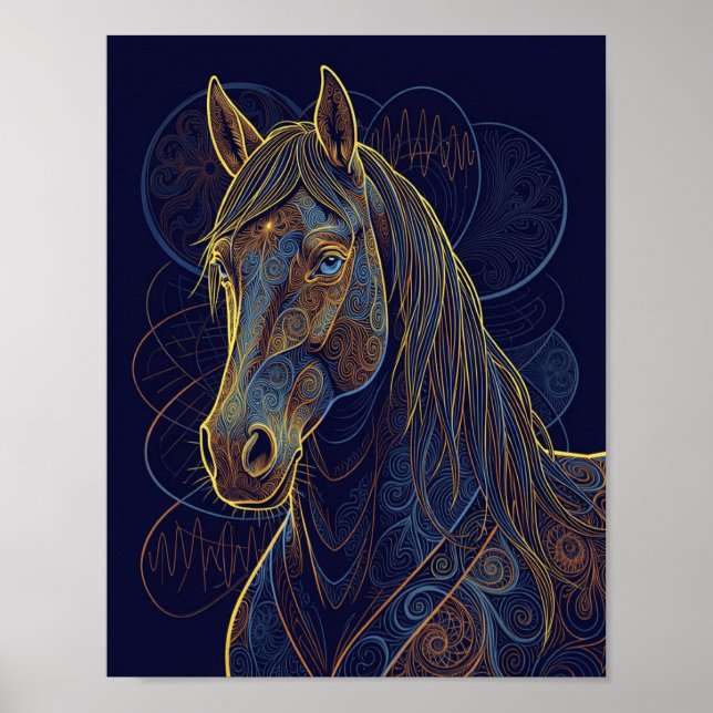 Poster Um cavalo fractal azul sonha (Frente)