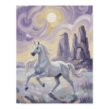 Um cavalo roxo num deserto violeta.