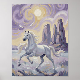 Poster Um cavalo roxo num deserto violeta.