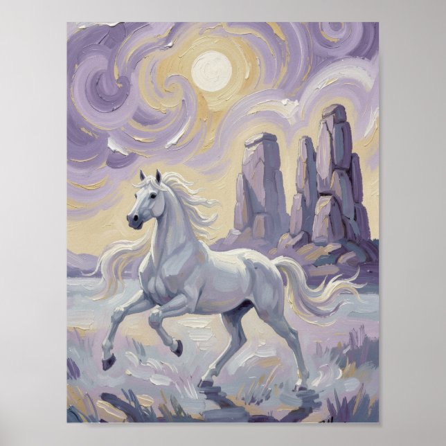 Poster Um cavalo roxo num deserto violeta. (Frente)