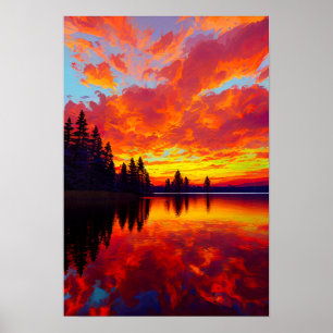 Poster Um Céu Fiery Refletido no Lago