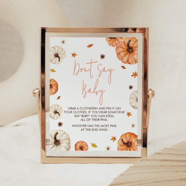 Poster Um Chá de fraldas de abóbora não diga amor (Fall Pumpkin Baby Shower Don't Say Baby Sign)