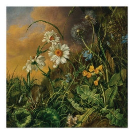 Pôster Um chão de floresta com margaridas, primroses, ...