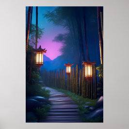 Poster Um charmoso caminho de madeira iluminado por lante