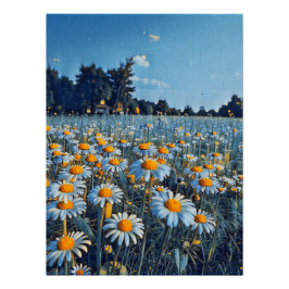 Pôster Um cheio de campo de camomiles florescente