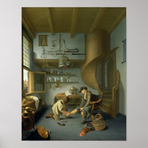 Pôster Um cirurgião do barbeiro que tende o pé de um