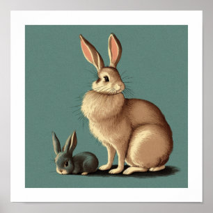 Poster Um coelho castanho-vivo e um coelho-Cinza