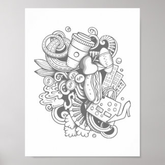 Poster Um Colagem de Vários Itens para Colorir Cartaz de 