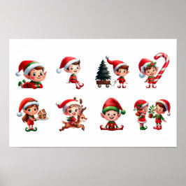Poster Um conjunto de Elfos de Natal em várias poses