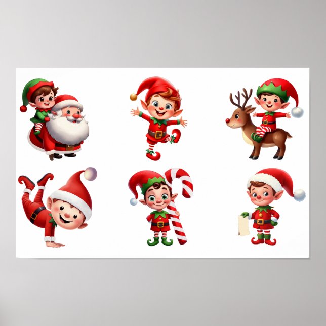 Poster Um conjunto de Elfos de Natal em várias poses (Frente)