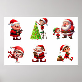 Poster Um conjunto de Elfos de Natal em várias poses