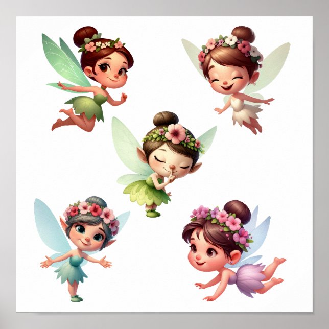 Poster Um conjunto de pequenas fadas de desenho animado m (Frente)
