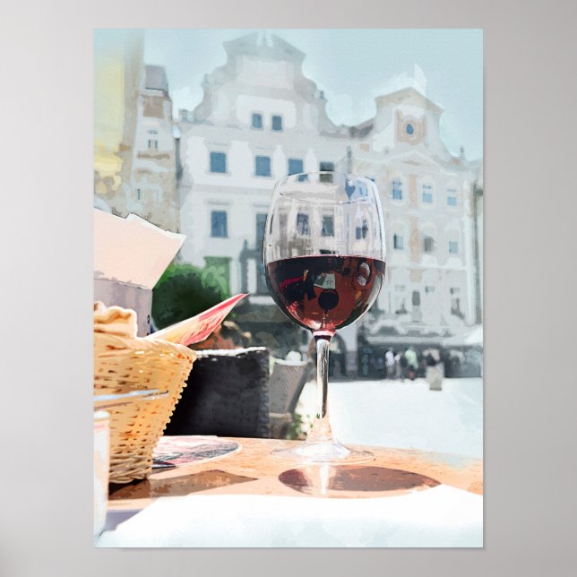 Poster Um copo de vinho na Piazza Italiana (Frente)