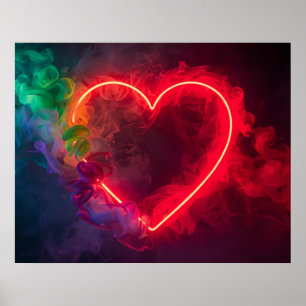 Poster Um Coração Quente Fumegante Vermelho numa Parede M